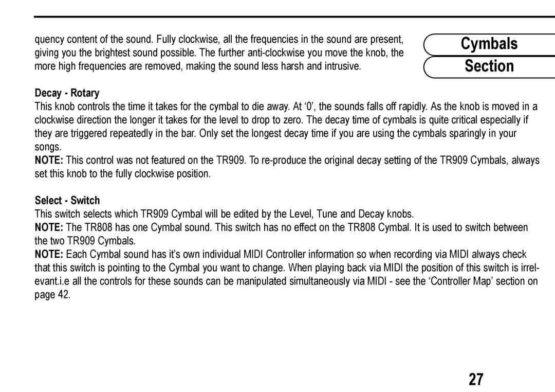 Roland D Station user manual Cymbals Section 