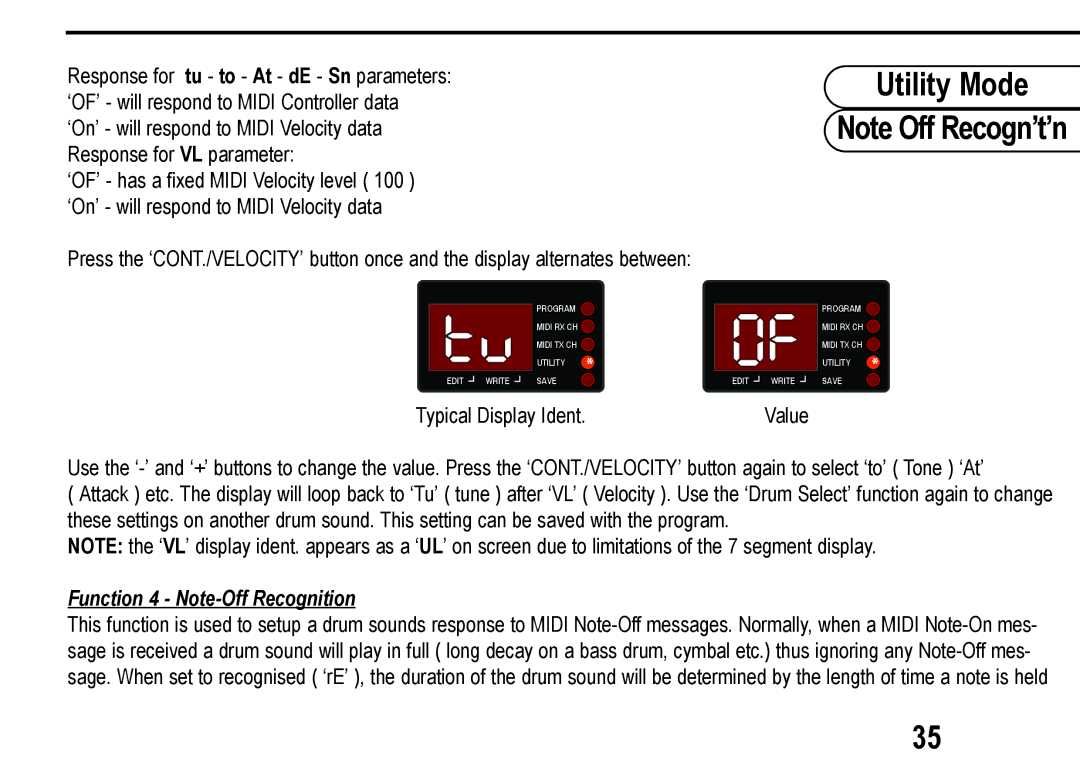 Roland D Station user manual Utility Mode, Function 4 Note-Off Recognition 