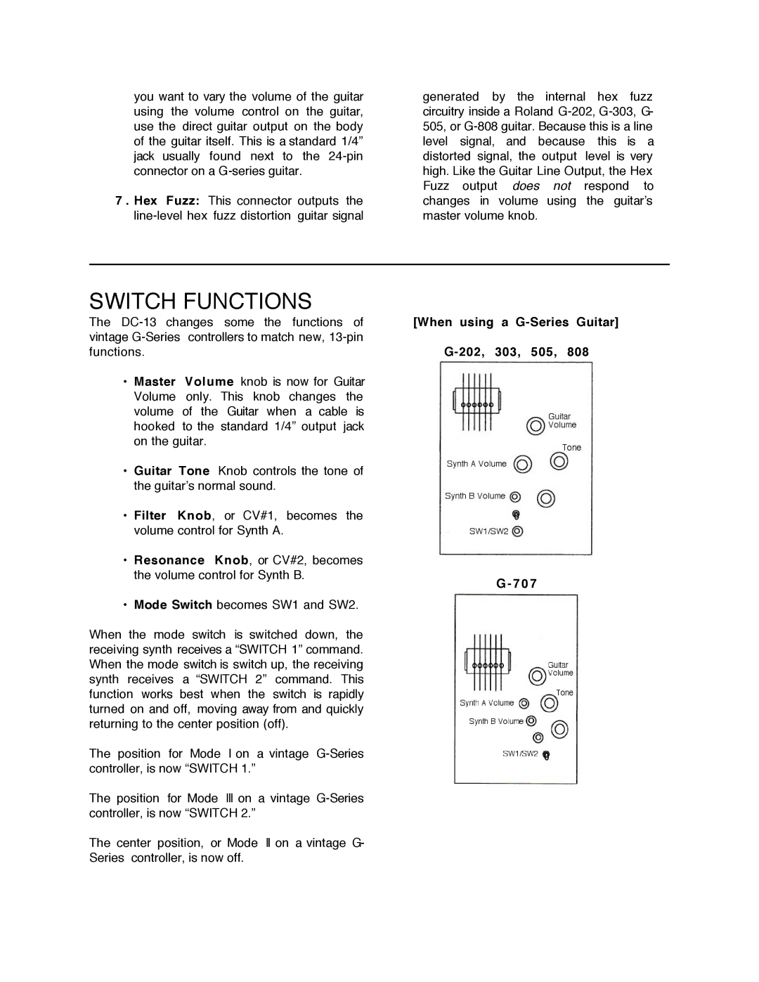 Roland DC-13 owner manual Switch Functions 