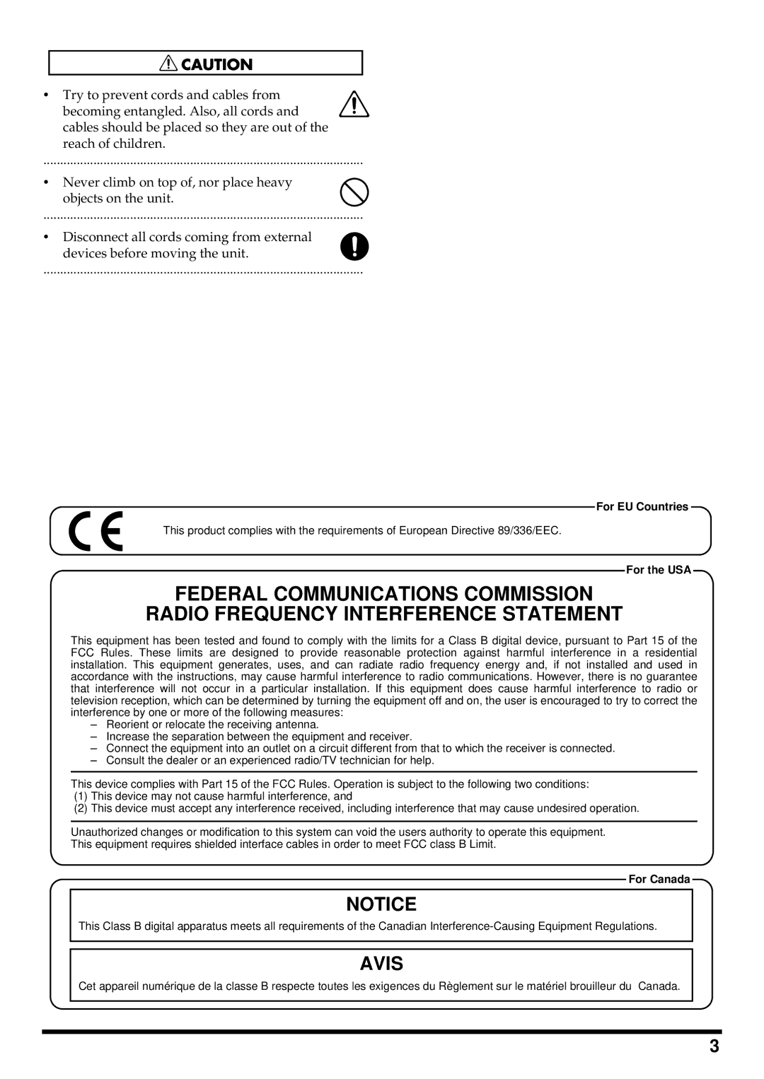 Roland DIF-AT24 owner manual Avis 