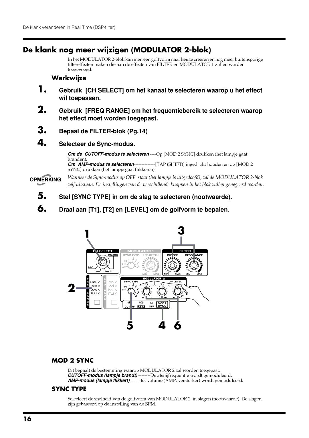 Roland DJ-1000 manual De klank nog meer wijzigen Modulator 2-blok, MOD 2 Sync 