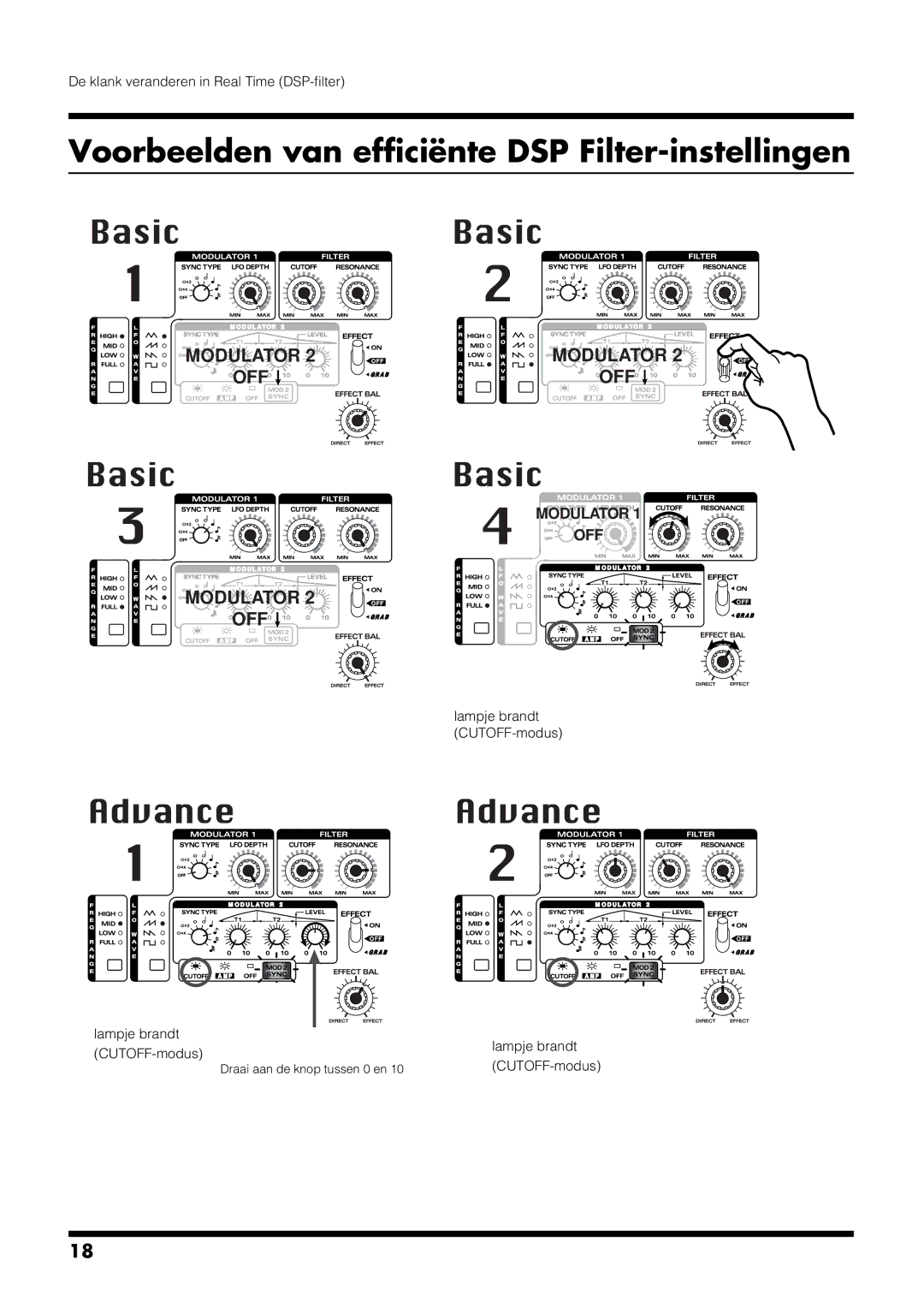 Roland DJ-1000 manual Voorbeelden van efficiënte DSP Filter-instellingen, Modulator 