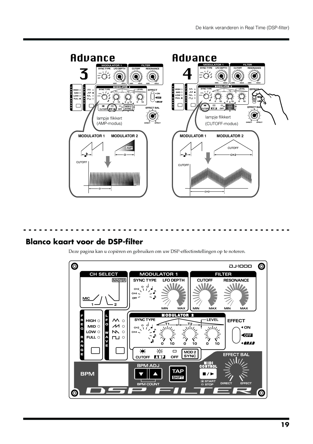 Roland DJ-1000 manual Blanco kaart voor de DSP-filter, 10-e 