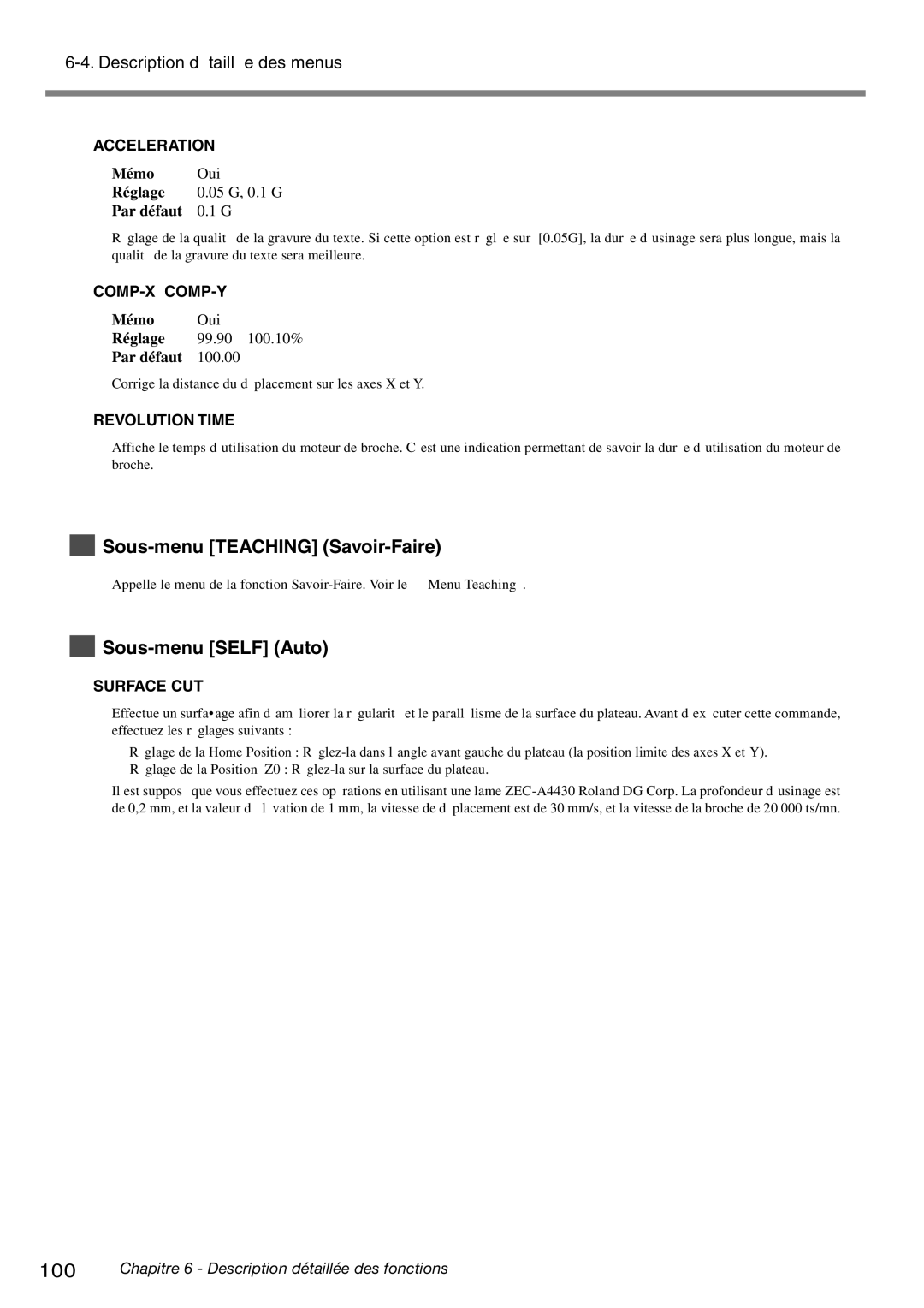 Roland EGX-600, EGX-400 manual Sous-menu Teaching Savoir-Faire, Sous-menu Self Auto 