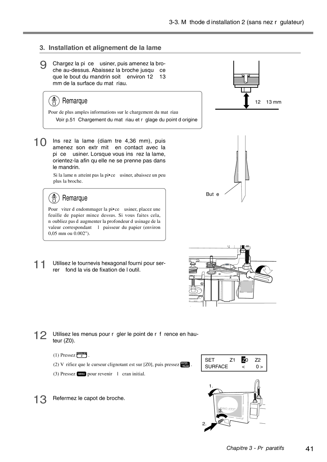 Roland EGX-400 manual Rer à fond la vis de fixation de l’outil, Utilisez les menus pour régler le point de référence en hau 