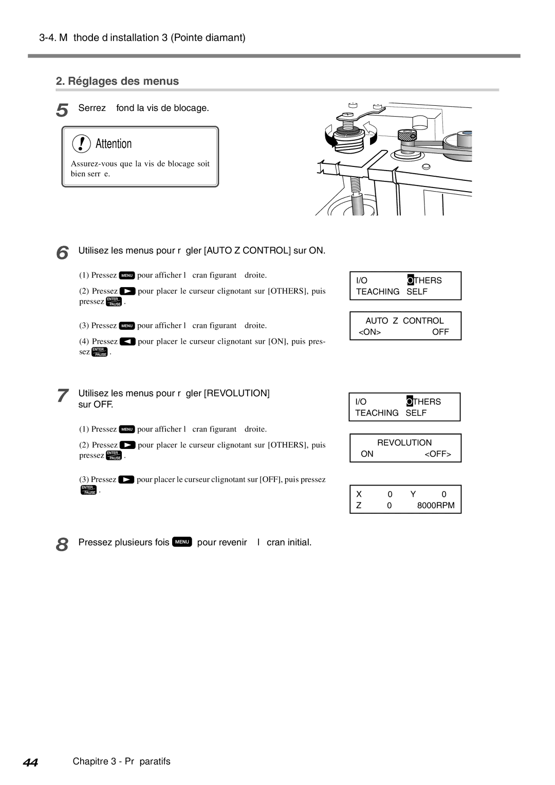 Roland EGX-600, EGX-400 manual Réglages des menus, Sur OFF 