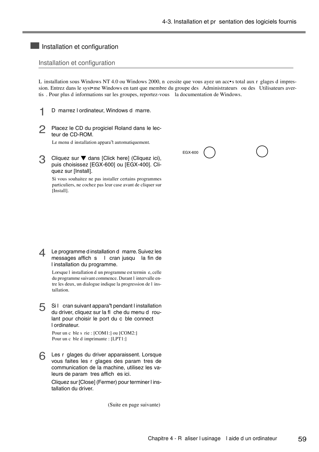 Roland EGX-400, EGX-600 manual Installation et configuration 