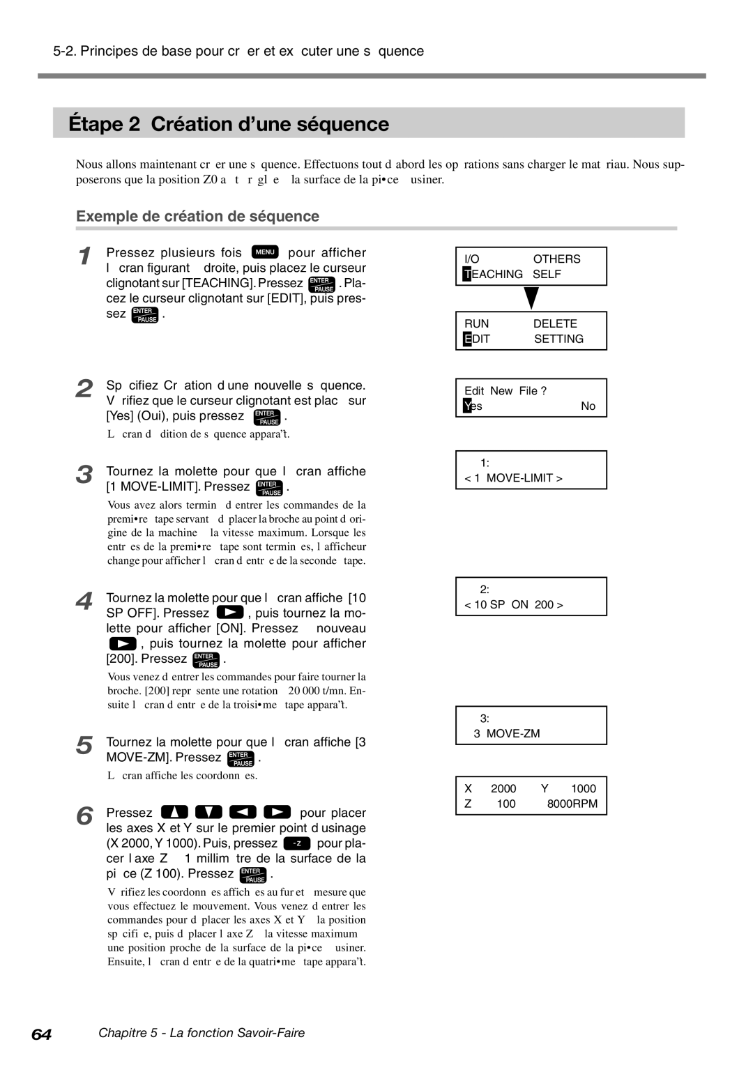 Roland EGX-600, EGX-400 manual Étape 2 Création d’une séquence, Exemple de création de séquence, MOVE-ZM. Pressez 