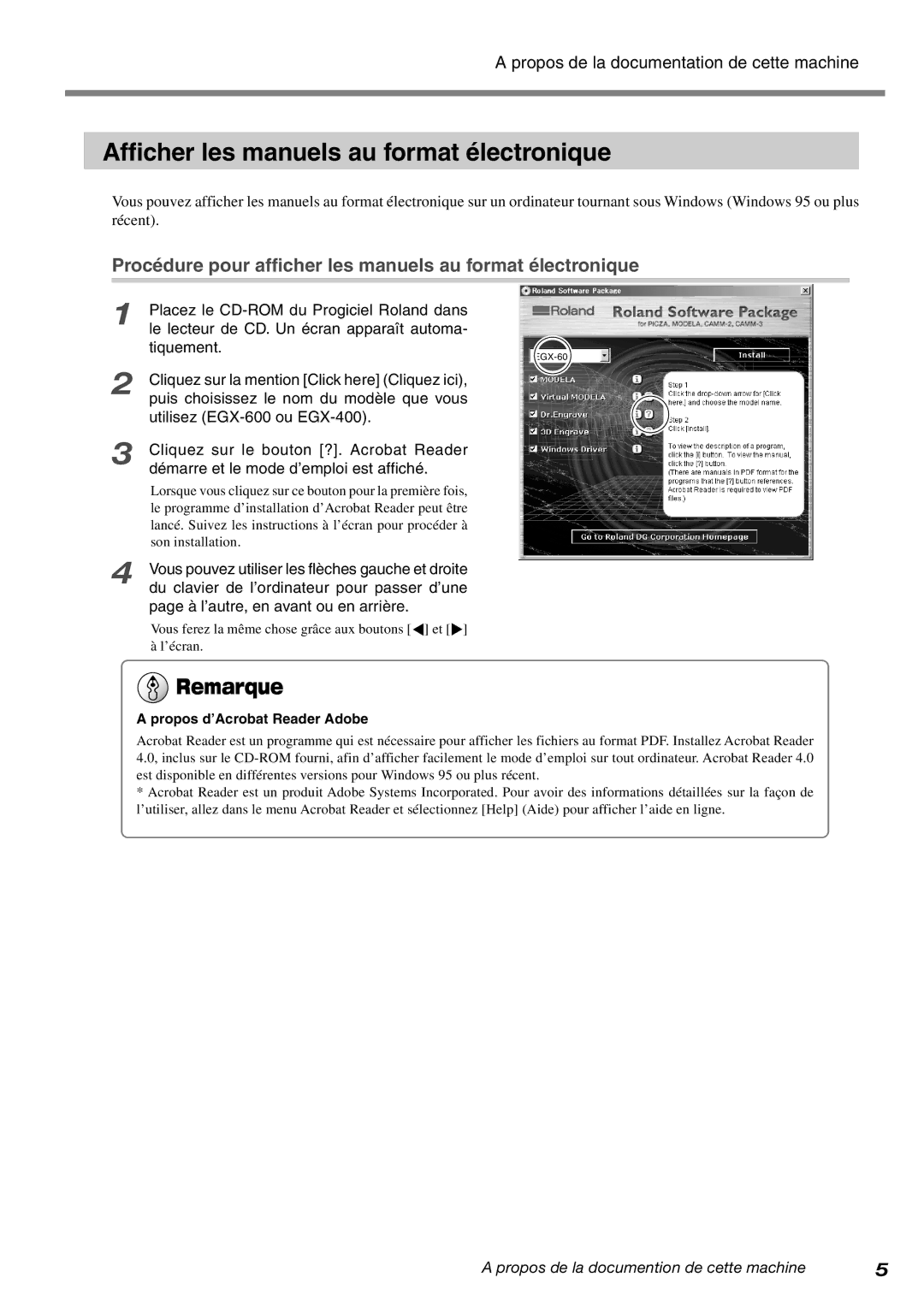 Roland EGX-400 Afficher les manuels au format électronique, Procédure pour afficher les manuels au format électronique 