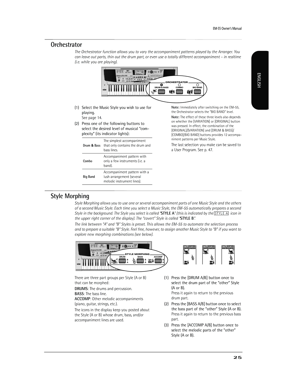 Roland EM-55 owner manual Orchestrator, Style Morphing 