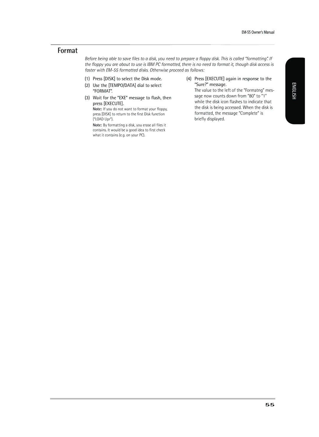 Roland EM-55 owner manual Format 