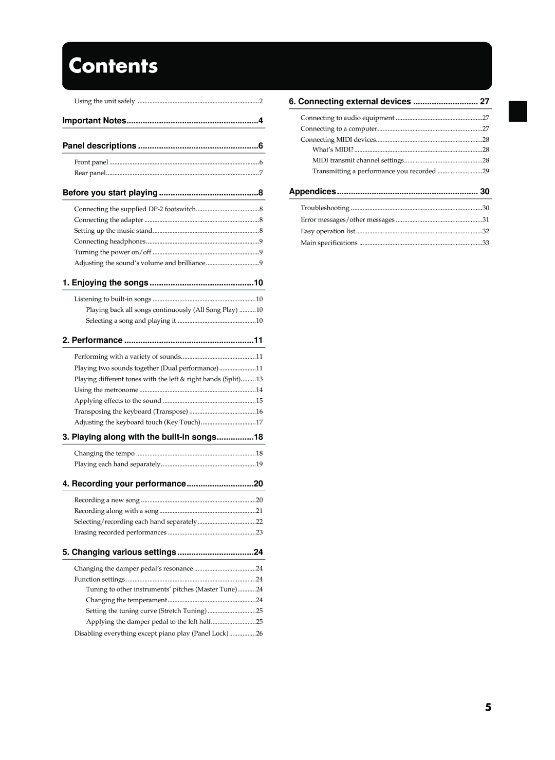 Roland EP-760 owner manual Contents 