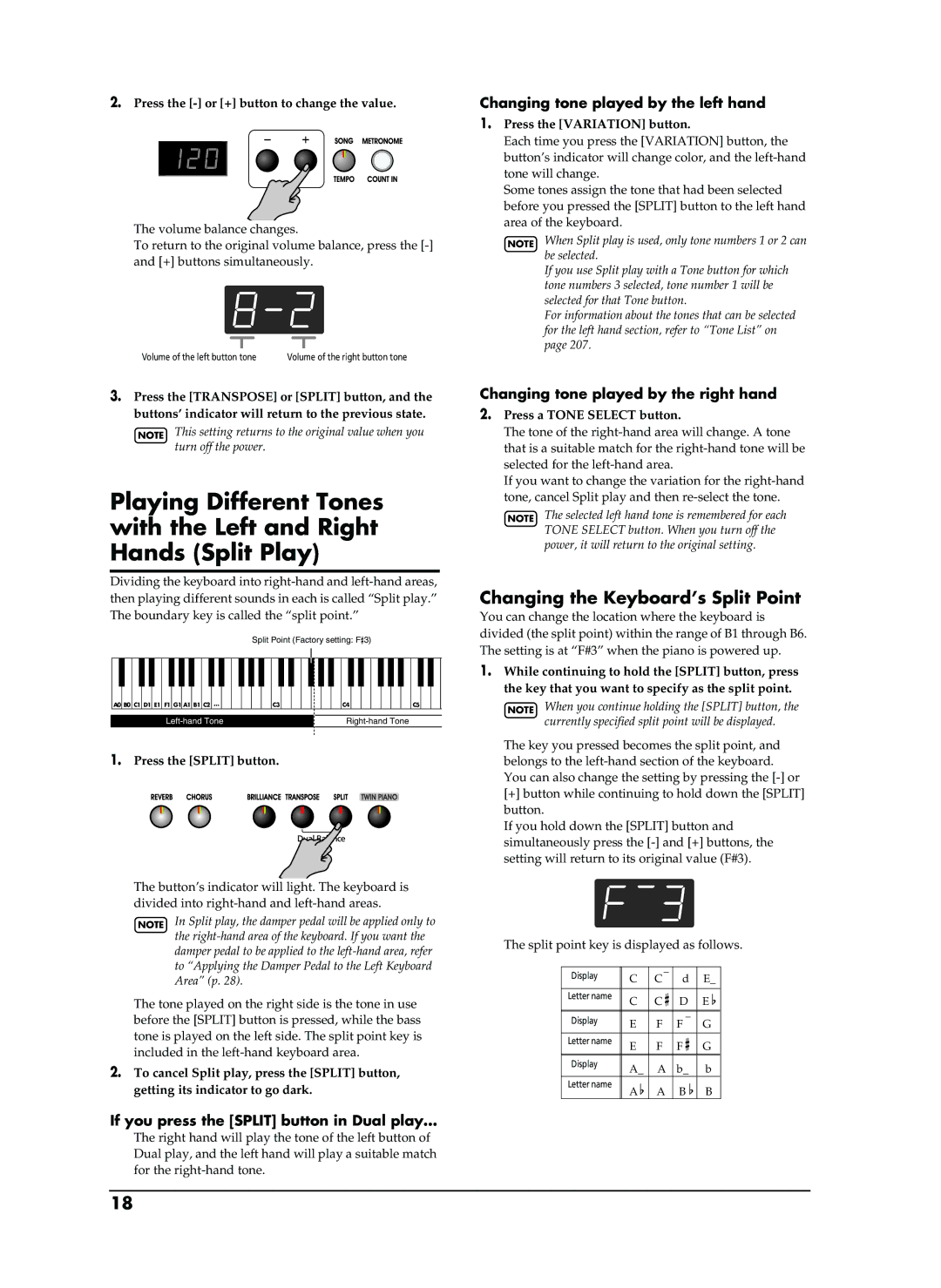 Roland EP-880 owner manual Changing the Keyboard’s Split Point, If you press the Split button in Dual play… 