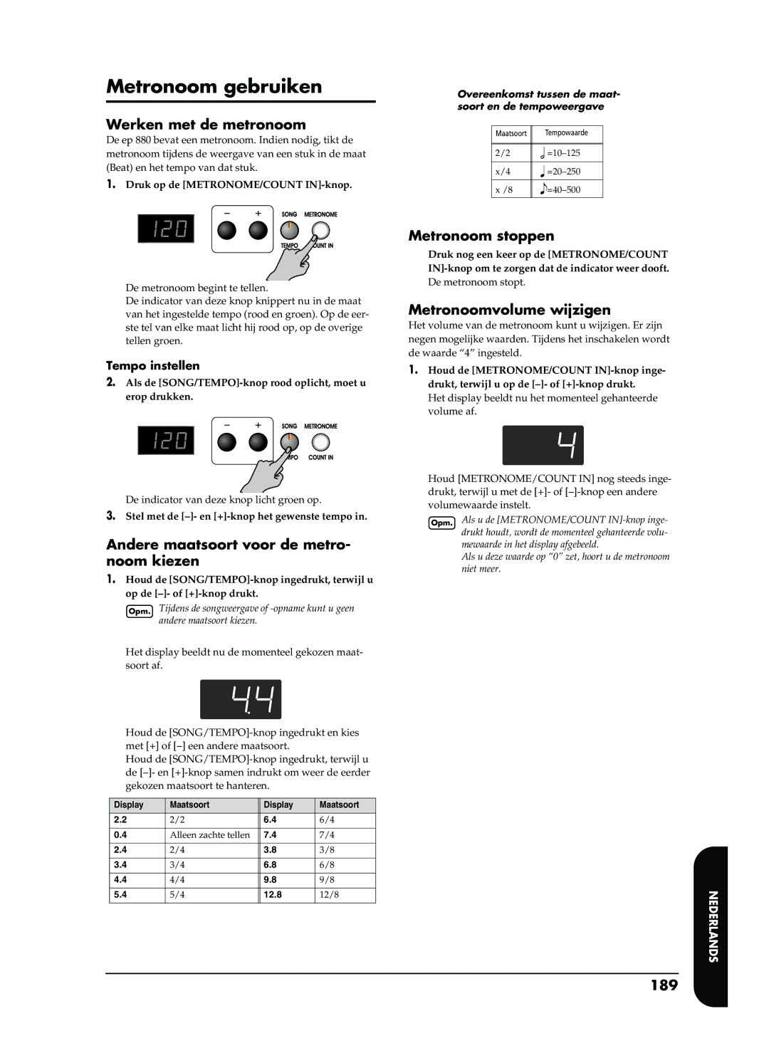 Roland EP-880 owner manual Metronoom gebruiken 