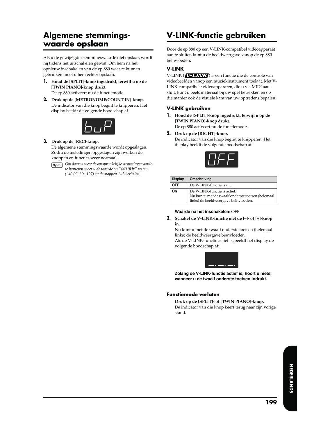 Roland EP-880 Algemene stemmings- waarde opslaan, LINK-functie gebruiken, 199, Link gebruiken, Functiemode verlaten 