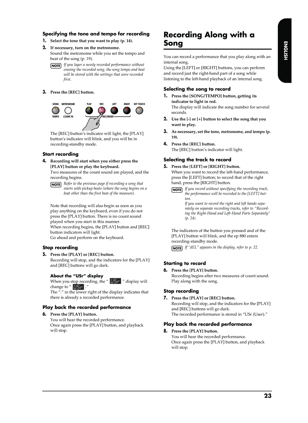 Roland EP-880 owner manual Recording Along with a Song 