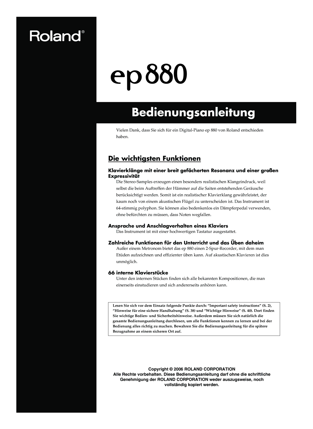 Roland EP-880 owner manual Ansprache und Anschlagverhalten eines Klaviers, Interne Klavierstücke 