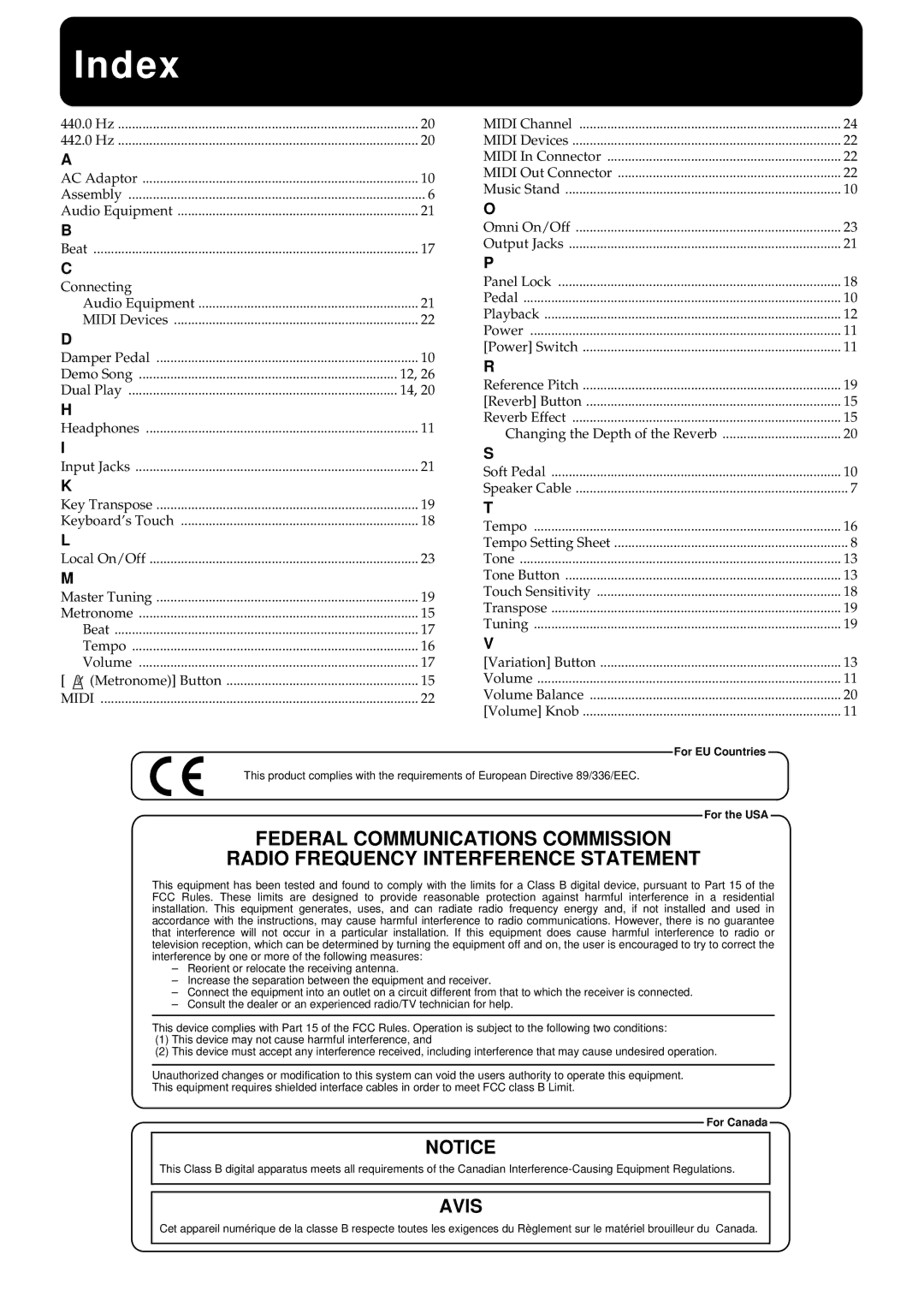 Roland F-90 owner manual Index, Midi 