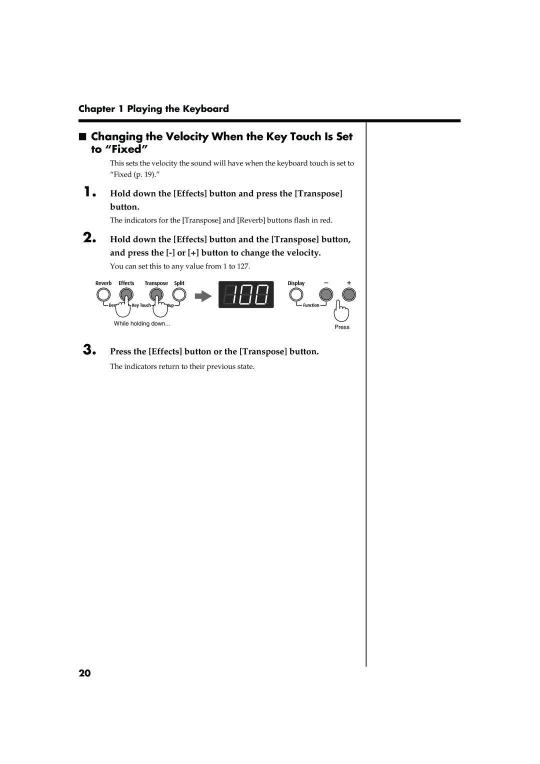 Roland FP-2 owner manual Changing the Velocity When the Key Touch Is Set to Fixed 