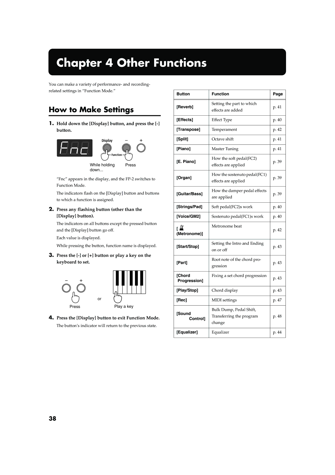 Roland FP-2 owner manual Other Functions, How to Make Settings 