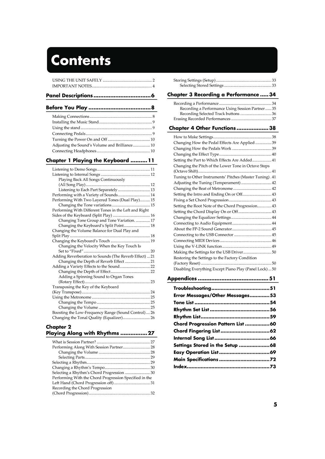 Roland FP-2 owner manual Contents 