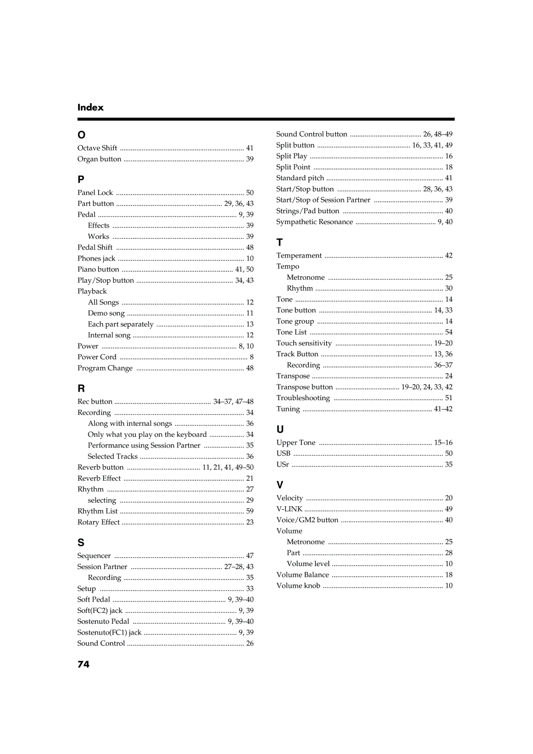 Roland FP-2 owner manual Index, Session Partner 27-28 