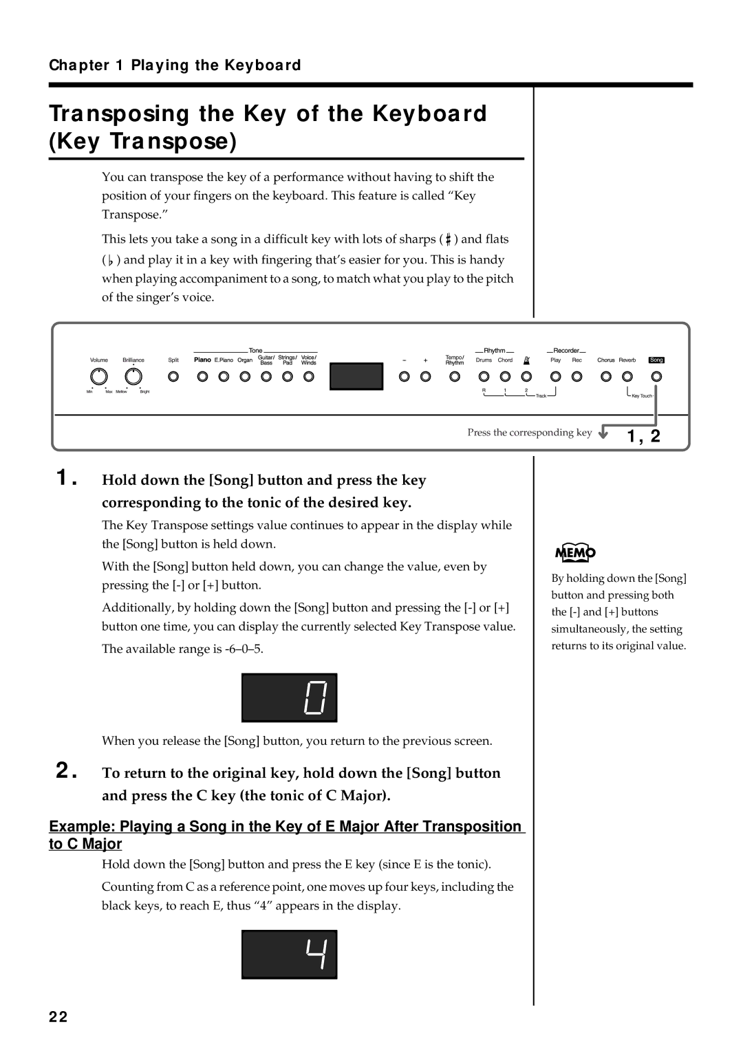 Roland FP-3 owner manual Transposing the Key of the Keyboard Key Transpose 