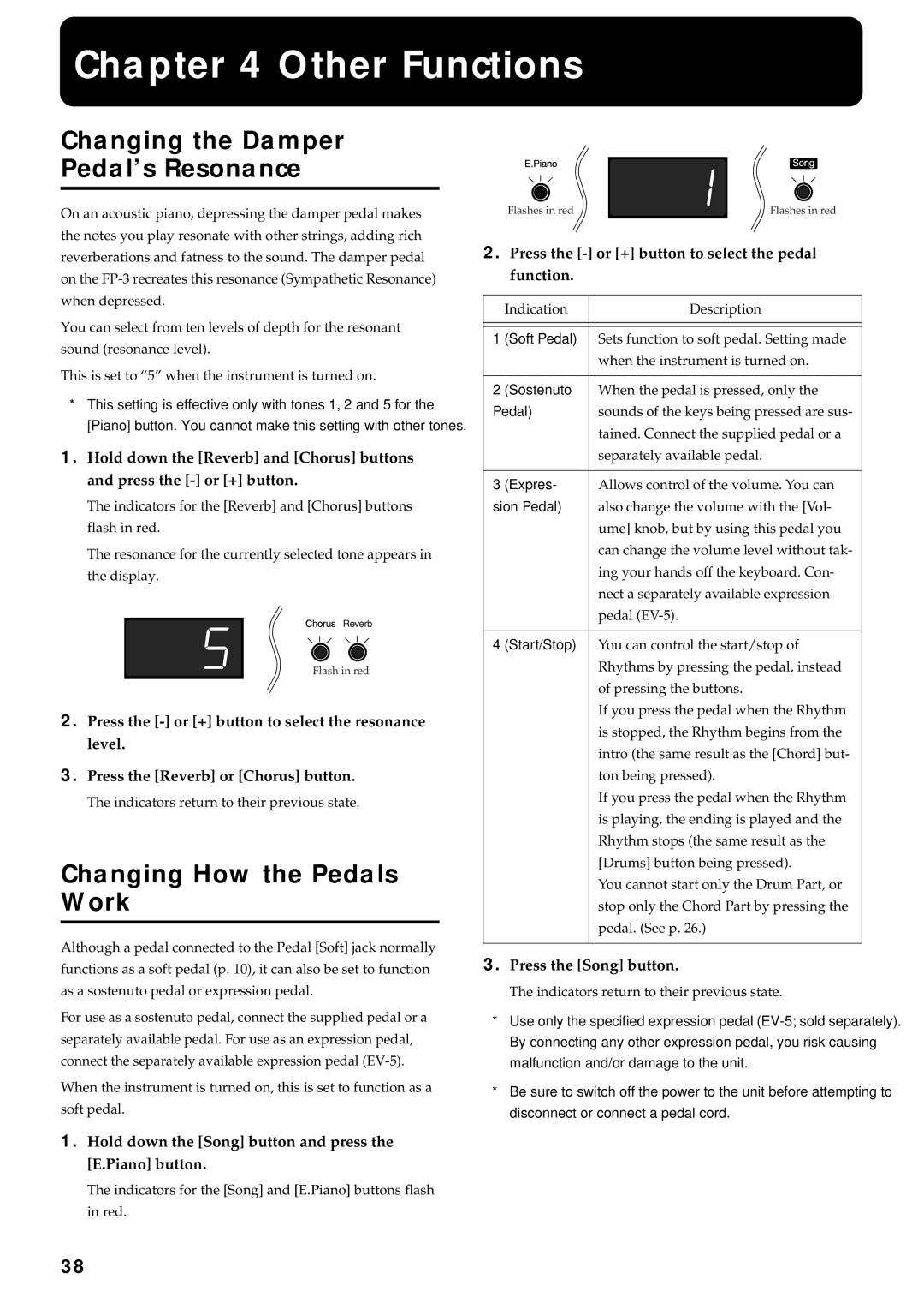 Roland FP-3 owner manual Other Functions, Changing the Damper Pedal’s Resonance, Changing How the Pedals Work 