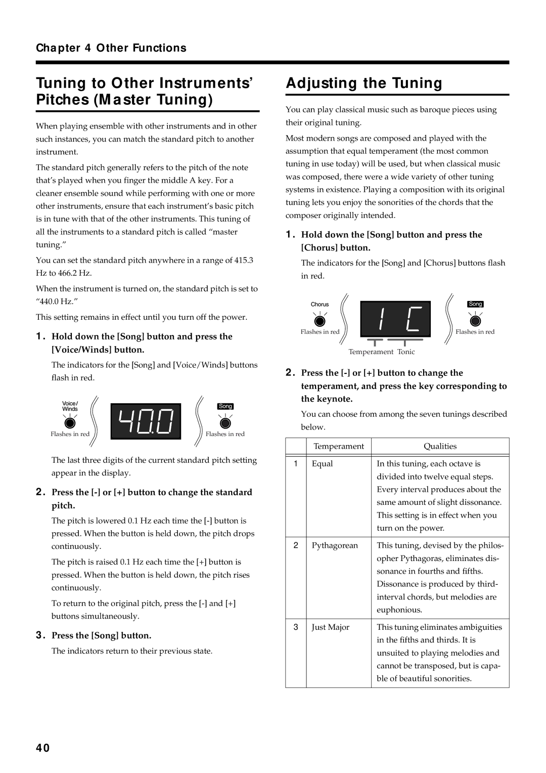 Roland FP-3 owner manual Tuning to Other Instruments’ Pitches Master Tuning, Adjusting the Tuning 