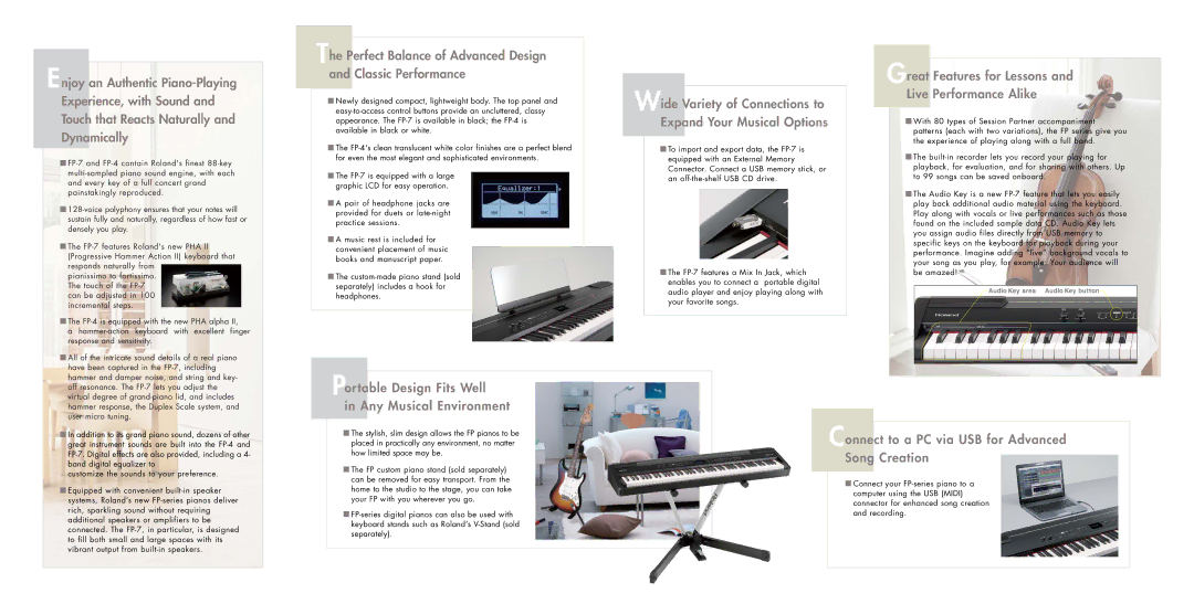 Roland FP-4-WH, FP-4-BK, FP-7F manual Portable Design Fits Well Any Musical Environment 