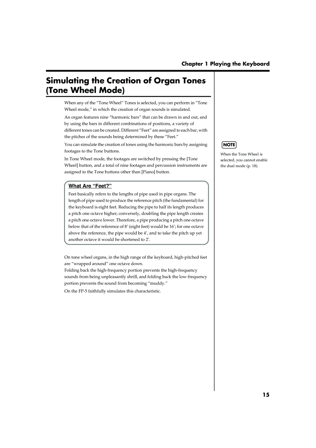 Roland FP-5 owner manual Simulating the Creation of Organ Tones Tone Wheel Mode, What Are Feet? 