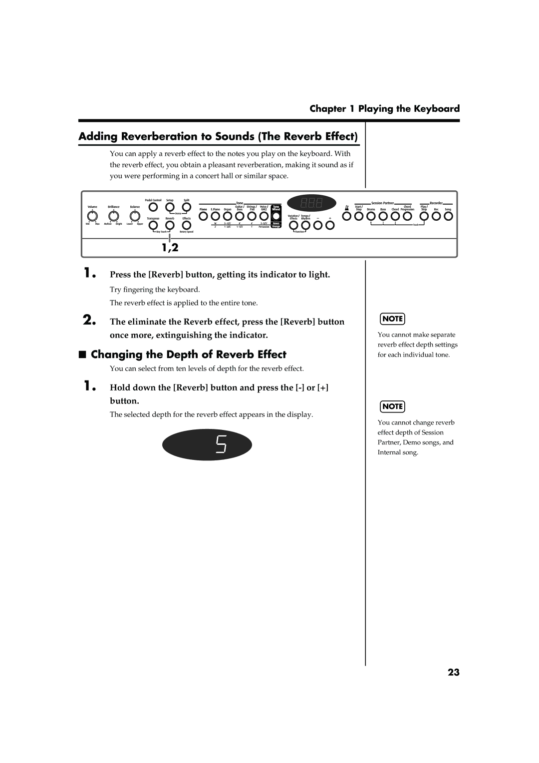 Roland FP-5 owner manual Adding Reverberation to Sounds The Reverb Effect, Changing the Depth of Reverb Effect 