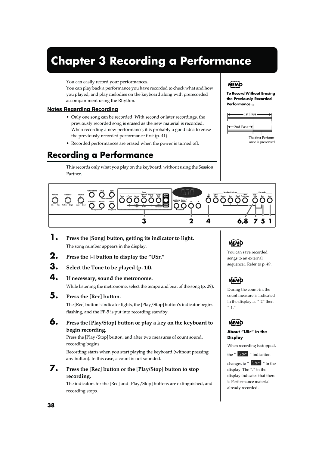 Roland FP-5 owner manual Recording a Performance, Press the Rec button 