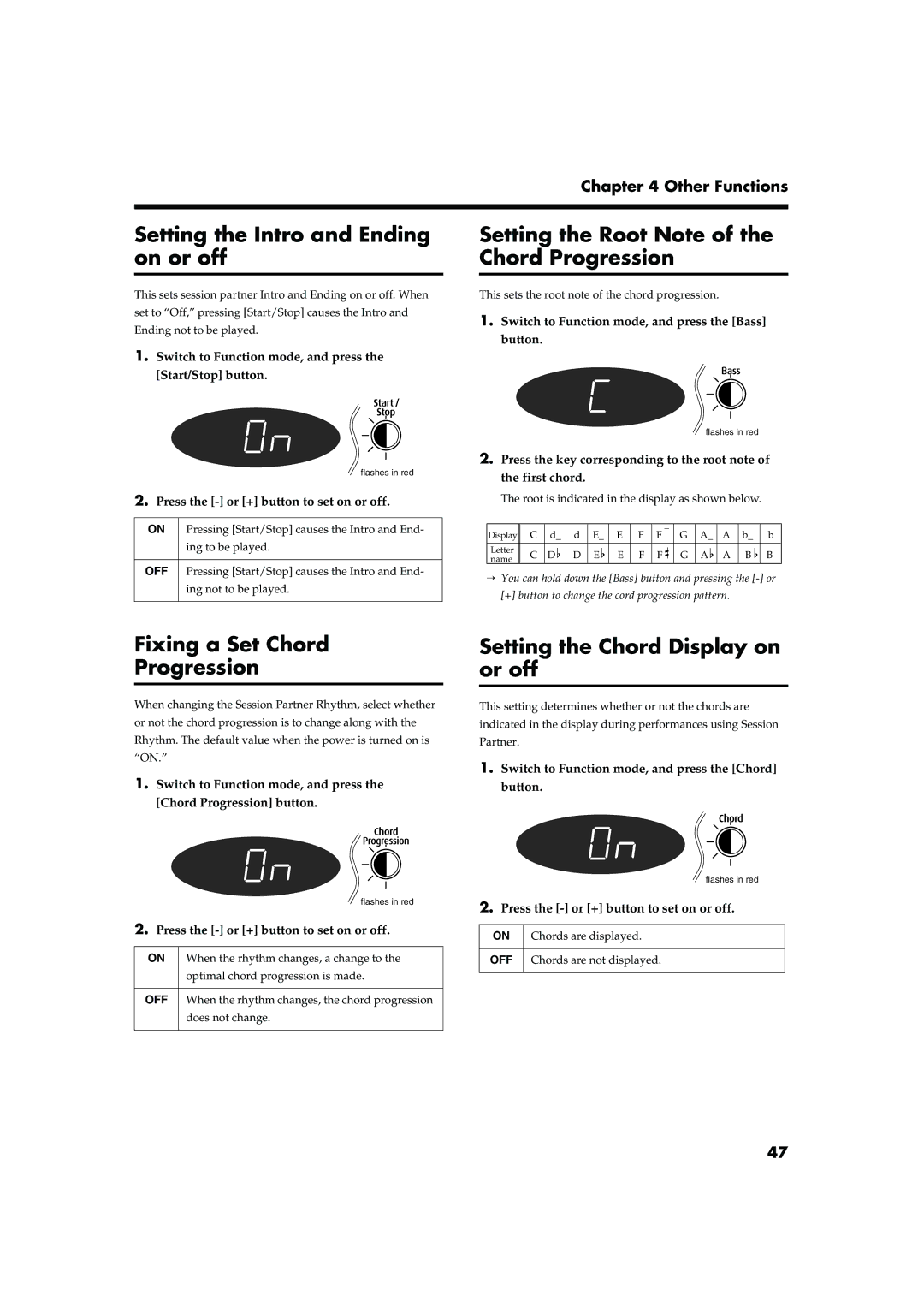 Roland FP-5 owner manual Setting the Intro and Ending on or off, Setting the Root Note of the Chord Progression 