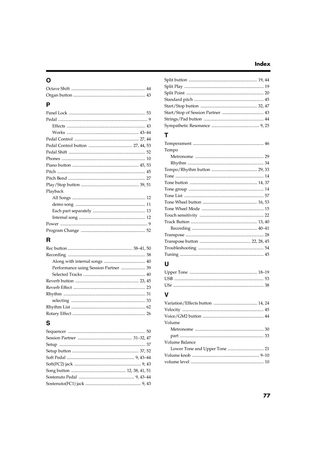 Roland FP-5 owner manual Index, Rec button 38-41 