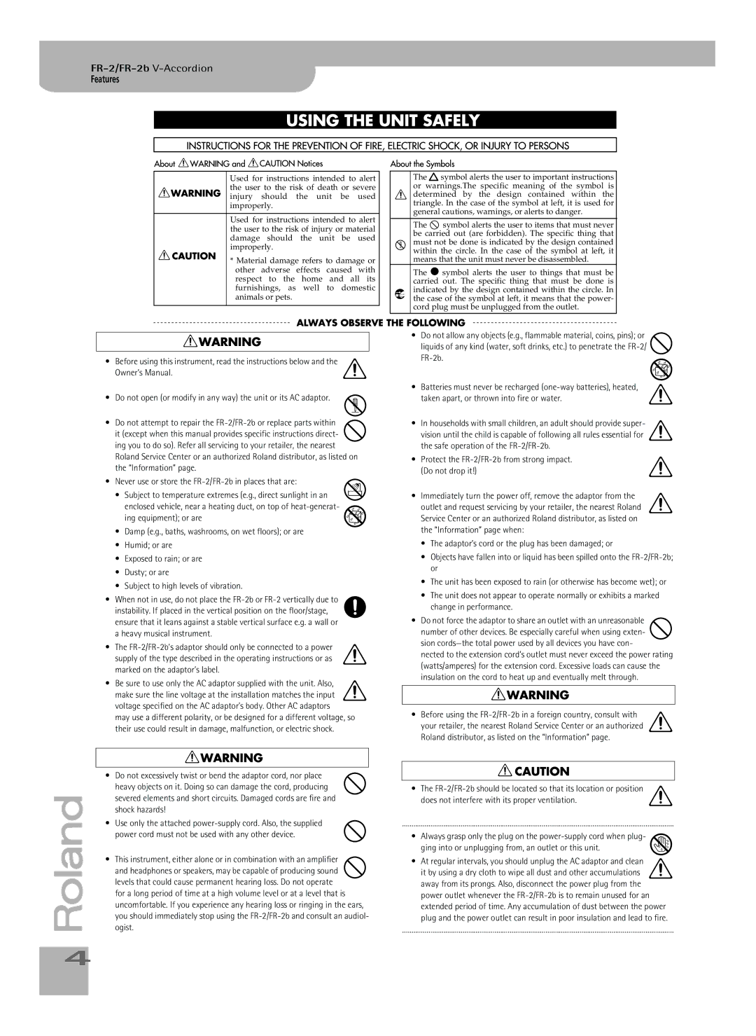 Roland owner manual FR-2/FR-2b V-Accordion Features 