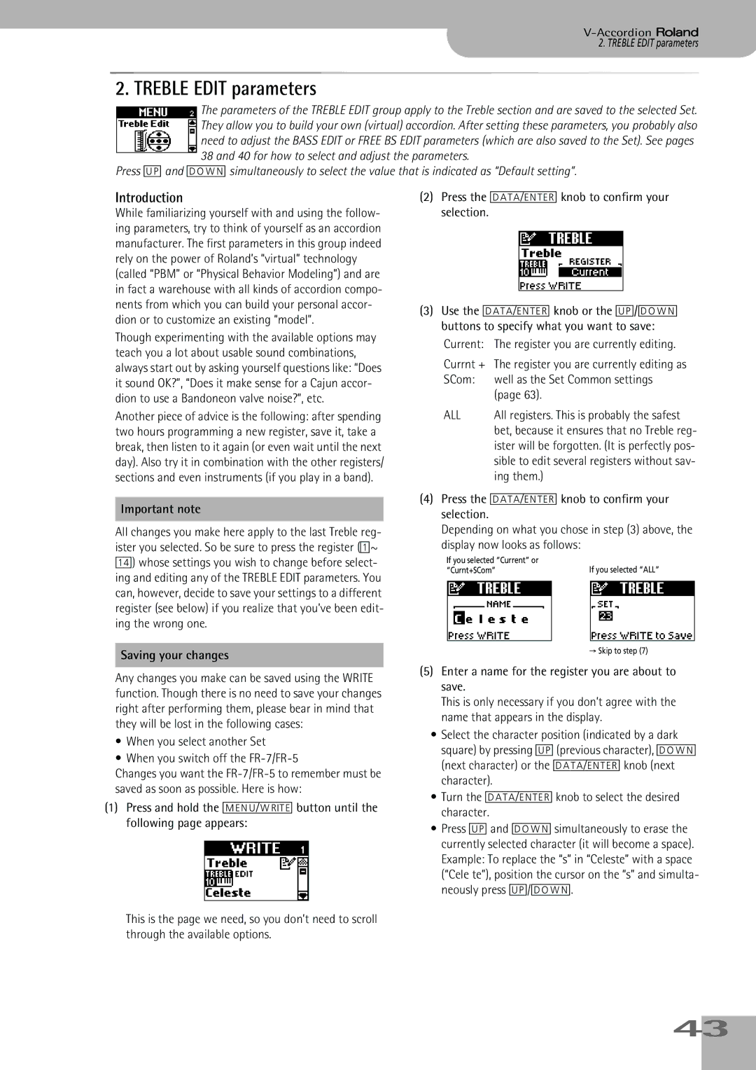 Roland FR-5, FR-7 owner manual Treble Edit parameters, Introduction, Ing them 