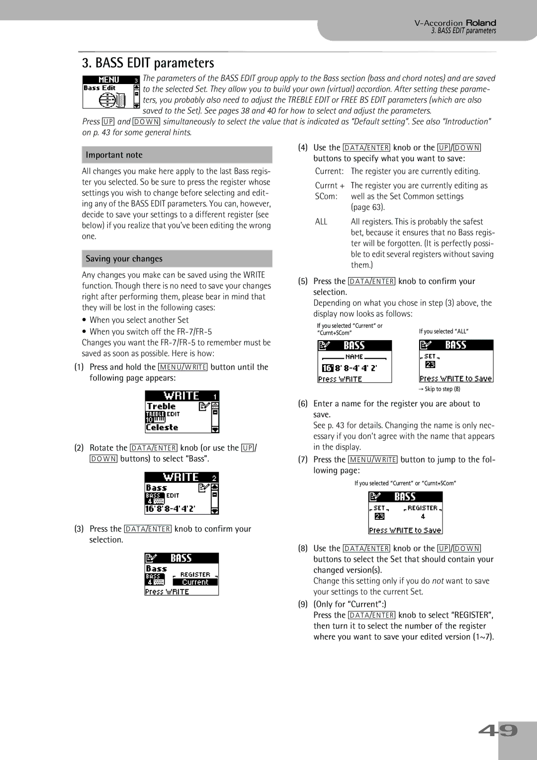 Roland FR-5, FR-7 owner manual Bass Edit parameters, Them 