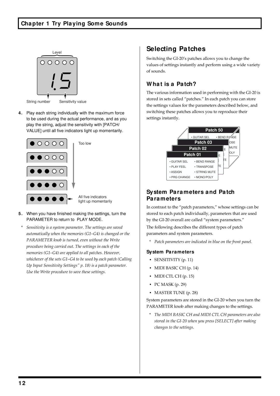 Roland GI-20 owner manual Selecting Patches, What is a Patch?, System Parameters and Patch Parameters 