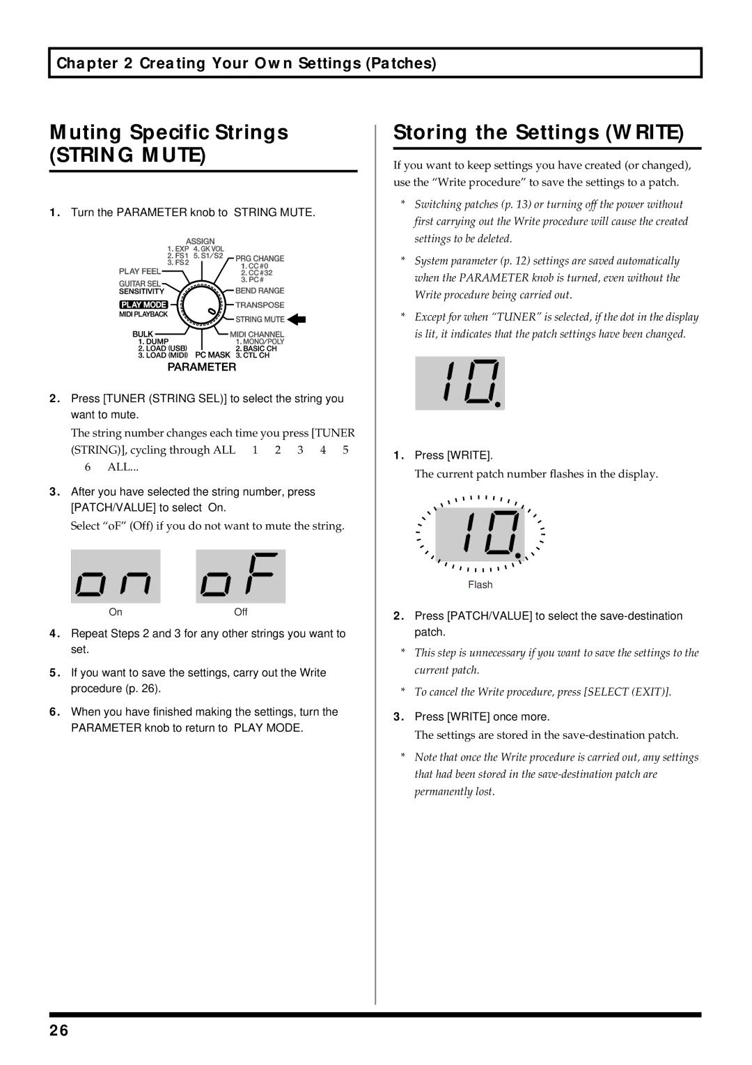 Roland GI-20 owner manual Muting Specific Strings, Storing the Settings Write, Press Write once more 