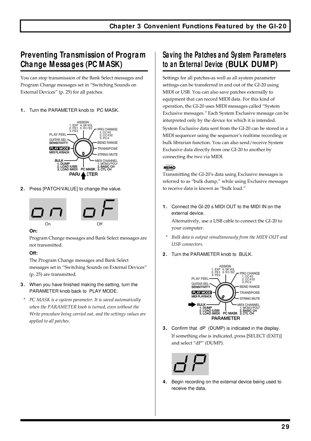 Roland owner manual Convenient Functions Featured by the GI-20, Off 