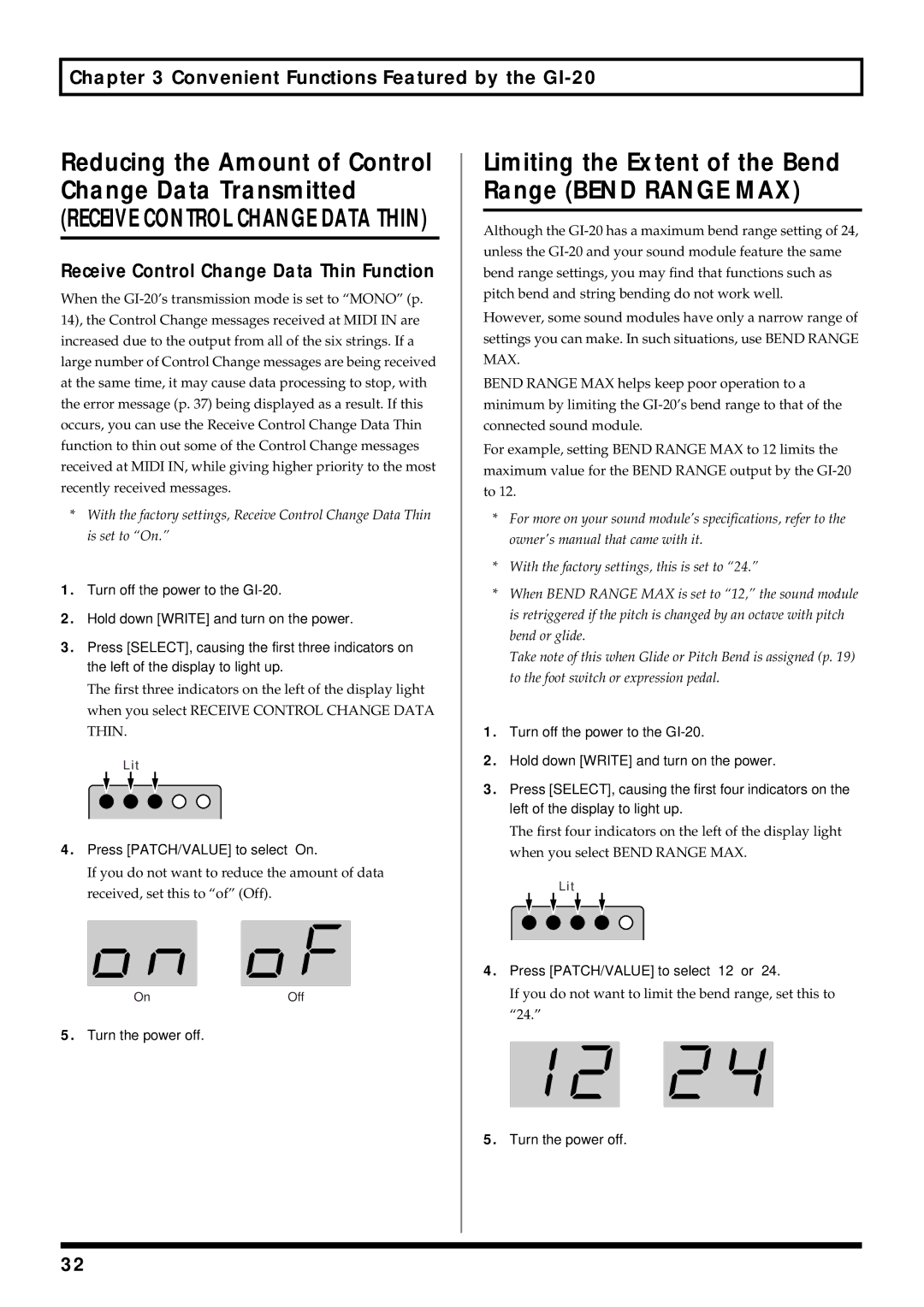 Roland GI-20 Reducing the Amount of Control Change Data Transmitted, Limiting the Extent of the Bend Range Bend Range MAX 