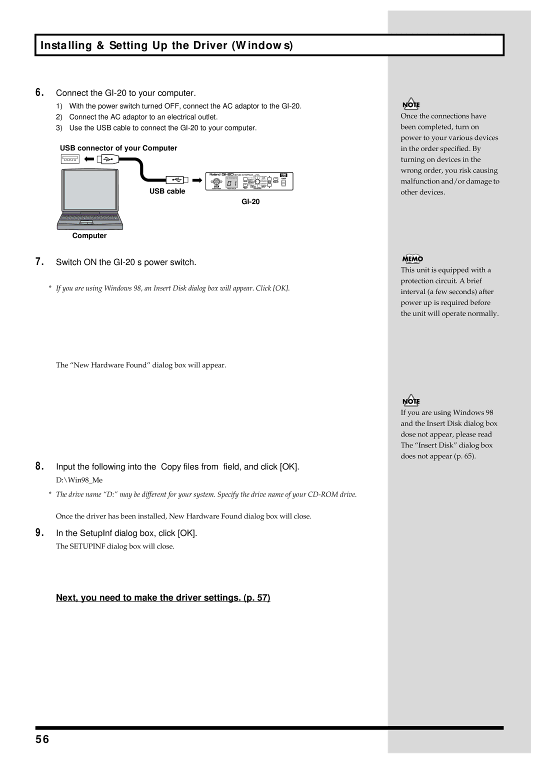 Roland GI-20 owner manual SetupInf dialog box, click OK 