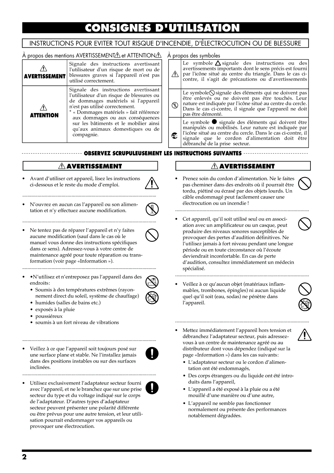 Roland GR-20 manual Consignes Dutilisation 