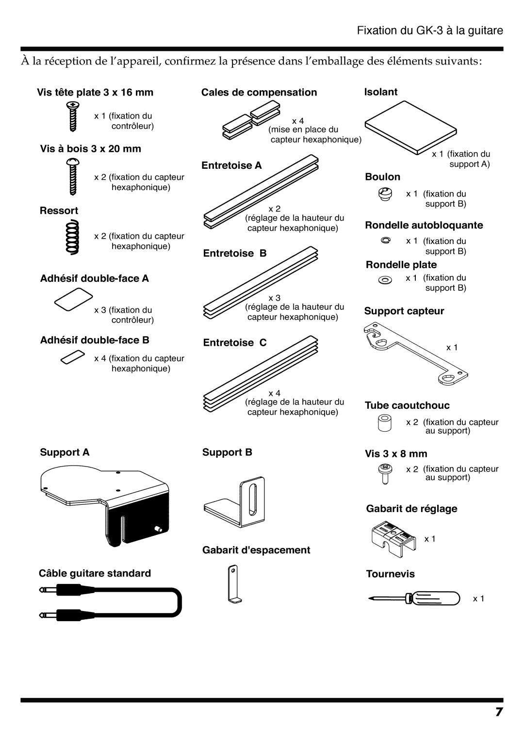 Roland GR-20 manual Fixation du GK-3 à la guitare 