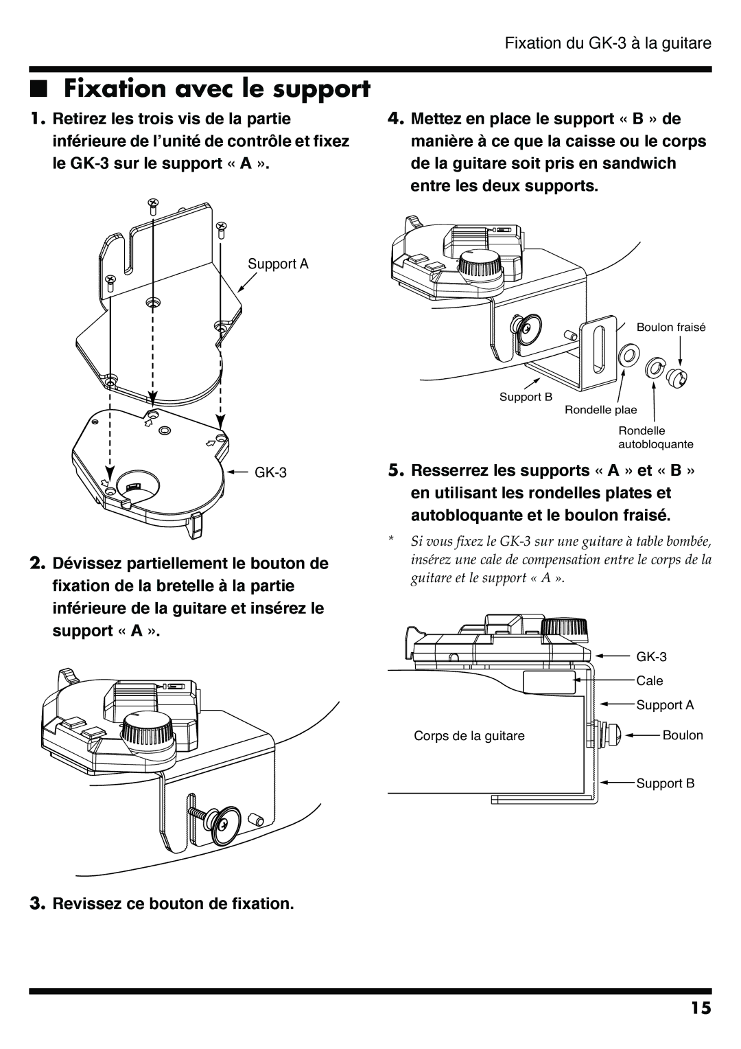 Roland GR-20 manual Fixation avec le support 