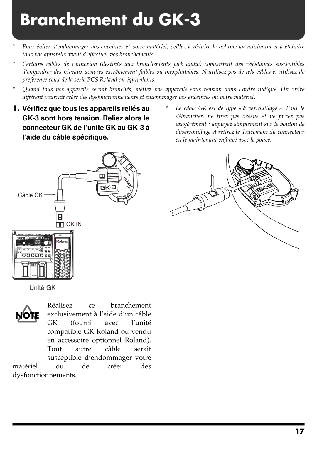 Roland GR-20 manual Branchement du GK-3 