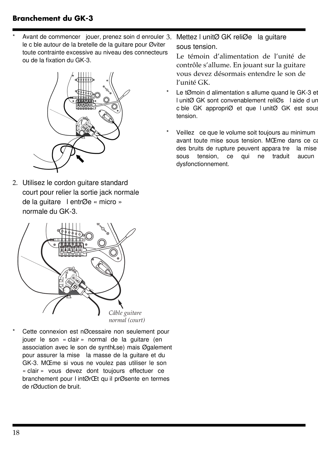 Roland GR-20 manual Mettez l’unité GK reliée à la guitare sous tension 