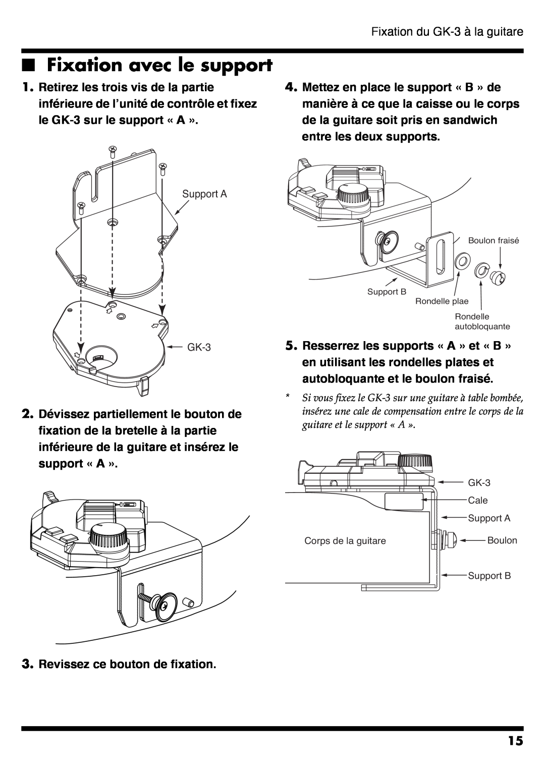 Roland GR-20 manual Fixation avec le support 
