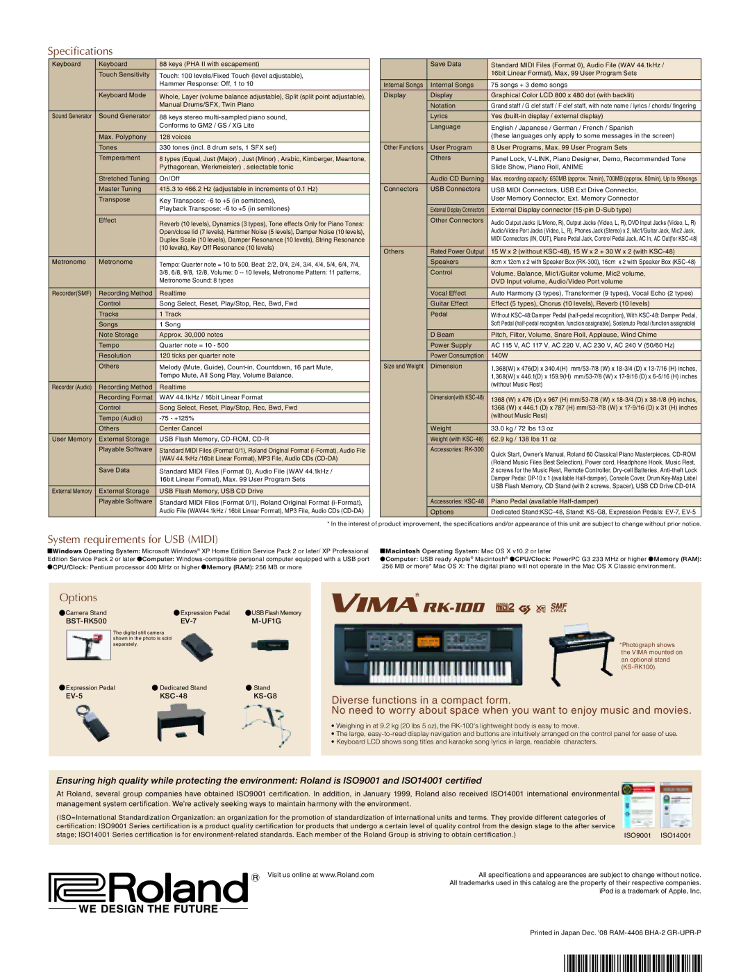 Roland RAM-4406, GR-UPR-P, RK-300, BHA-2 manual Specifications 